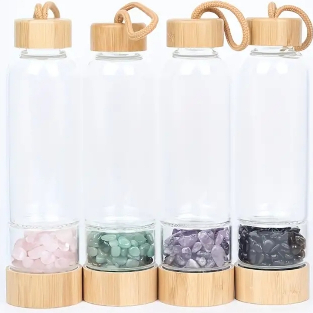 NWT Crystal infused Glass water bottles,  rose quartz